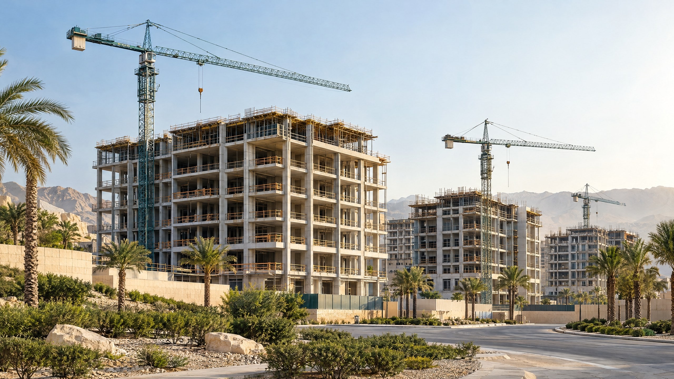 مبنى قيد الإنشاء مع رافعات برجية
