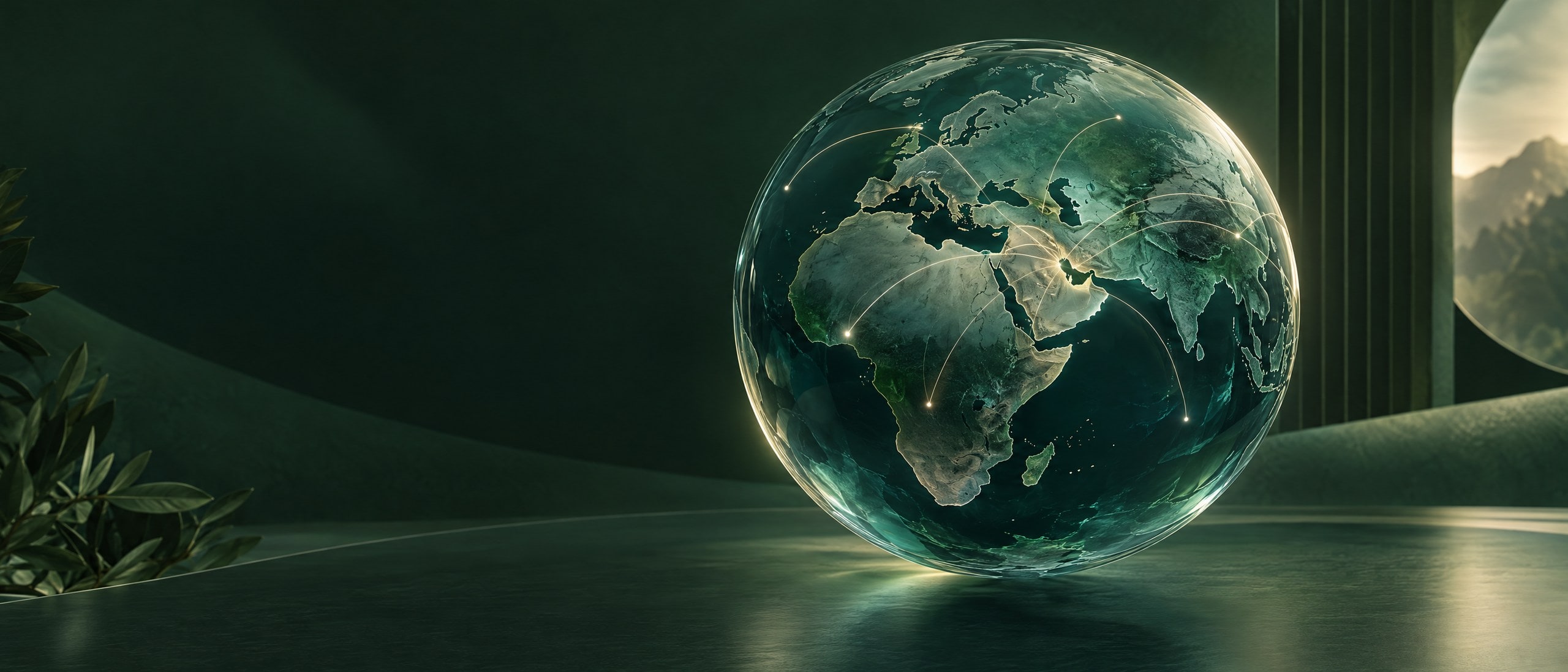 Globe with connection lines representing regional reach